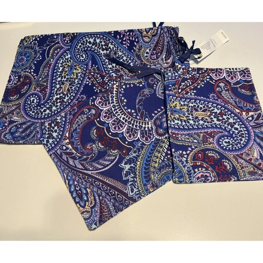 Chico's Paisley Travel Pouch Pack Set 3 Blue Multi Makeup Bag Organizer NWT